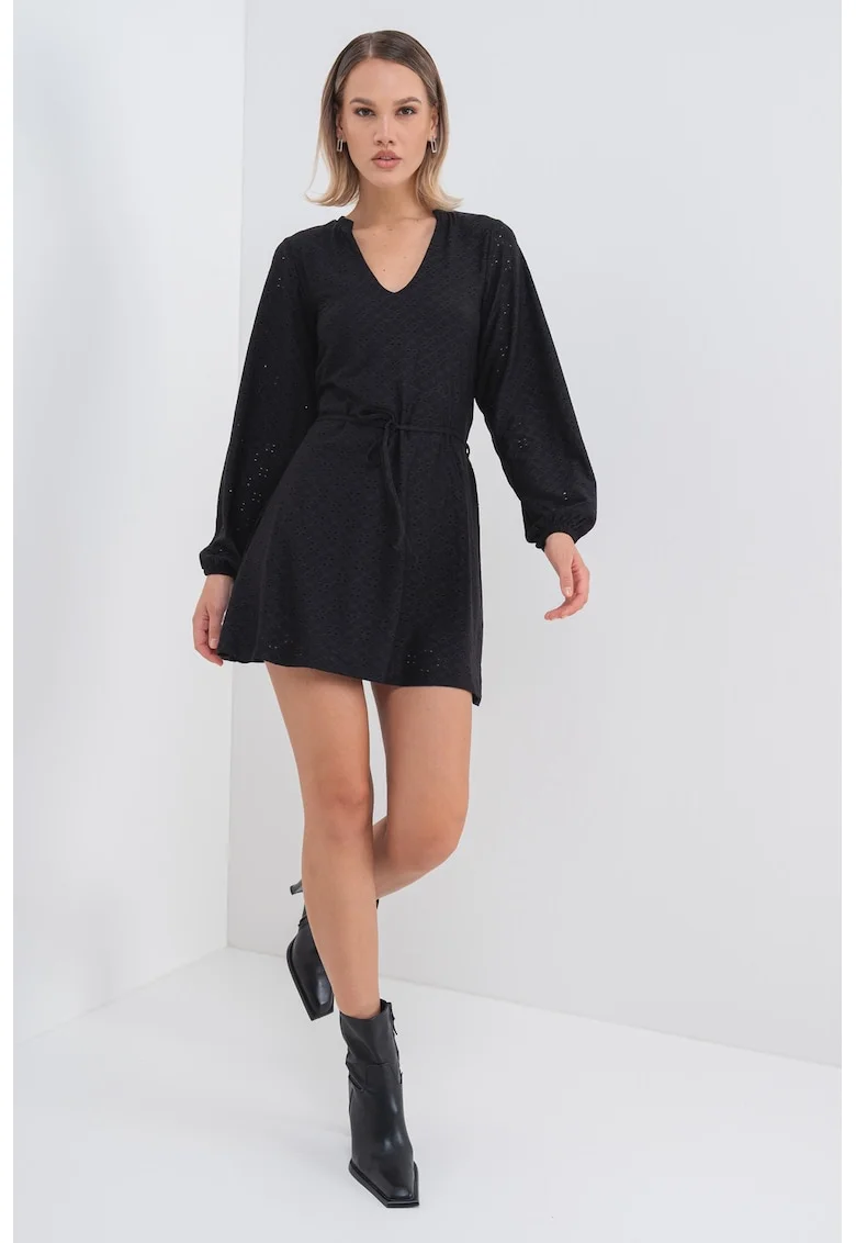 Rochie cu broderie Sangallo Cathinka, Negru
