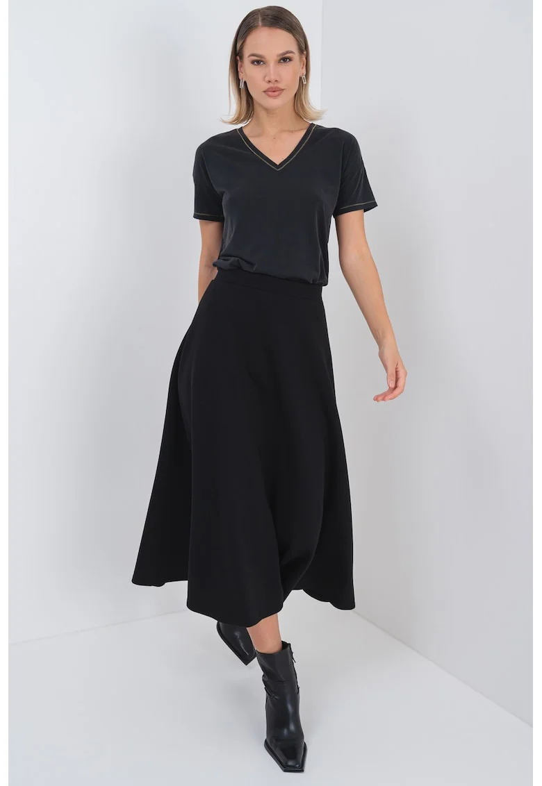 Tricou din amestec de modal cu decolteu in V, Gri antracit