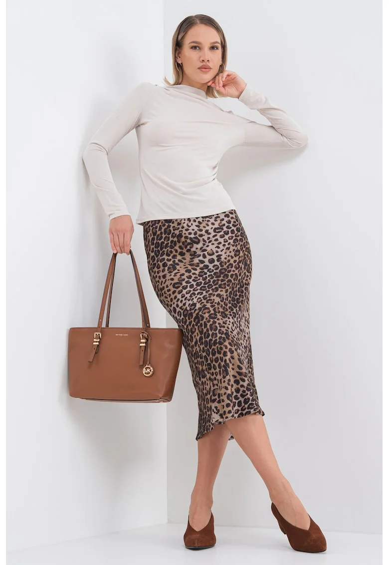 Bluza din amestec de modal cu guler drapat, Bej deschis