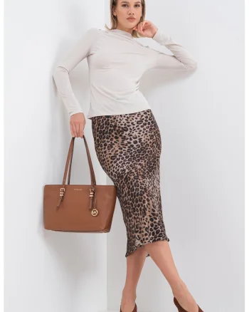 Bluza din amestec de modal cu guler drapat, Bej deschis