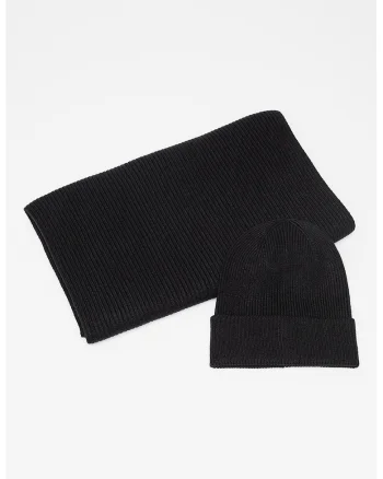 Set de fular si caciula cu striatii - 2 piese, Negru