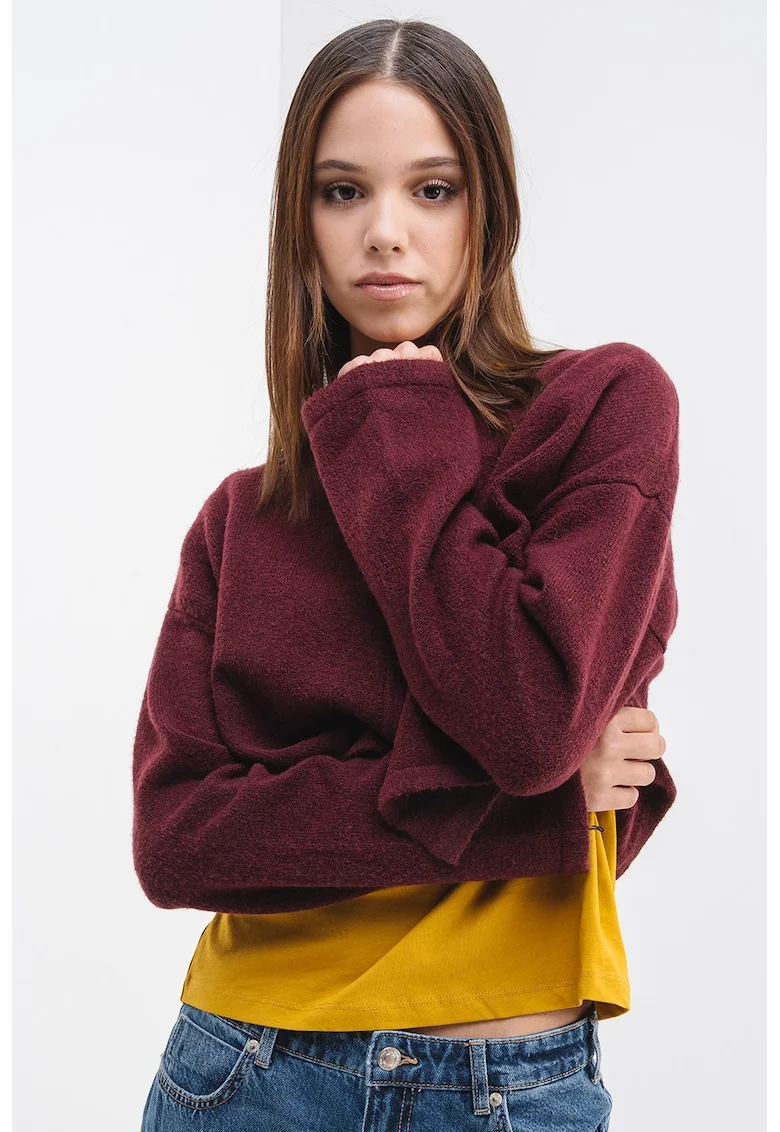 Cardigan crop cu inchidere cu un nasture, Visiniu