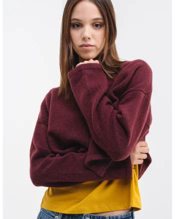 Cardigan crop cu inchidere cu un nasture, Visiniu