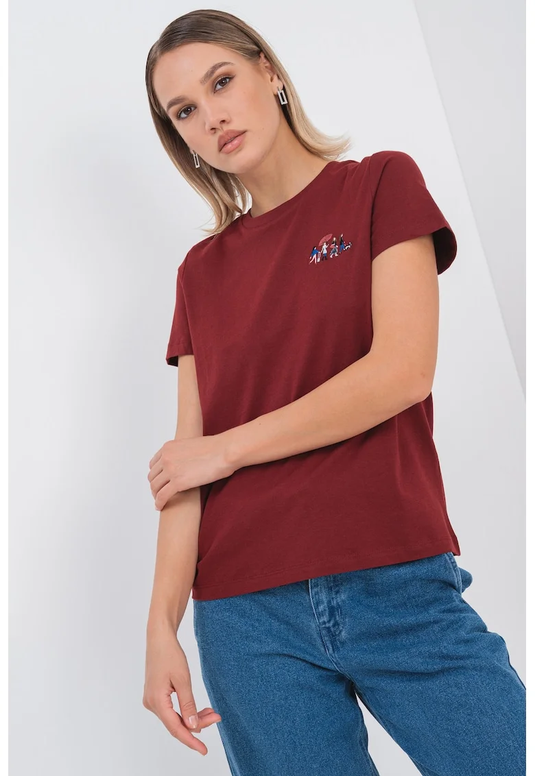 Tricou de bumbac organic cu detaliu brodat Francis, Rosu inchis