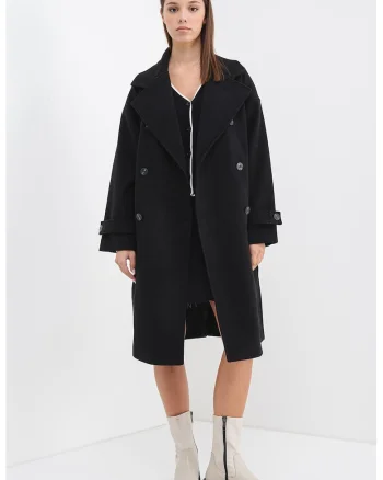 Palton supradimensionat cu doua randuri de nasturi, Negru