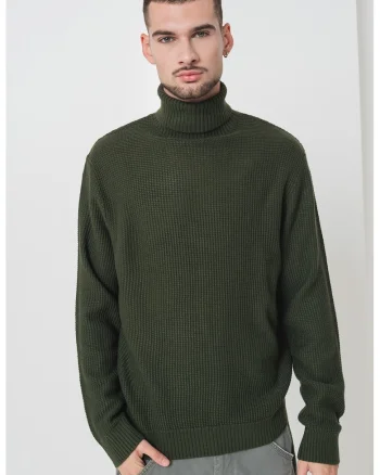 Pulover cu guler inalt si model uni, Verde aquamarin