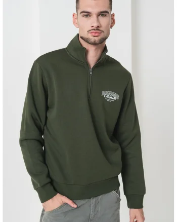 Bluza de trening cu fenta cu fermoar, Alb murdar/Verde feriga