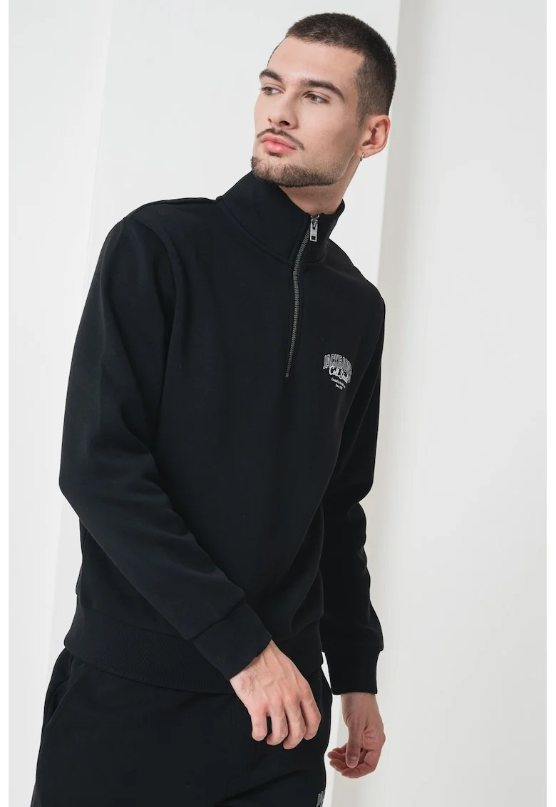 Bluza de trening cu fenta cu fermoar, Negru/Alb optic