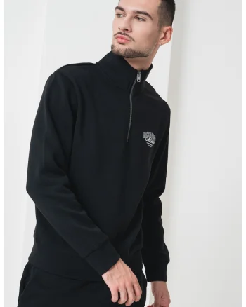 Bluza de trening cu fenta cu fermoar, Negru/Alb optic