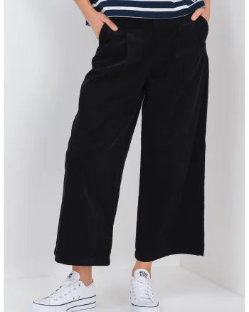 Pantaloni crop evazati cu buzunare laterale, Negru