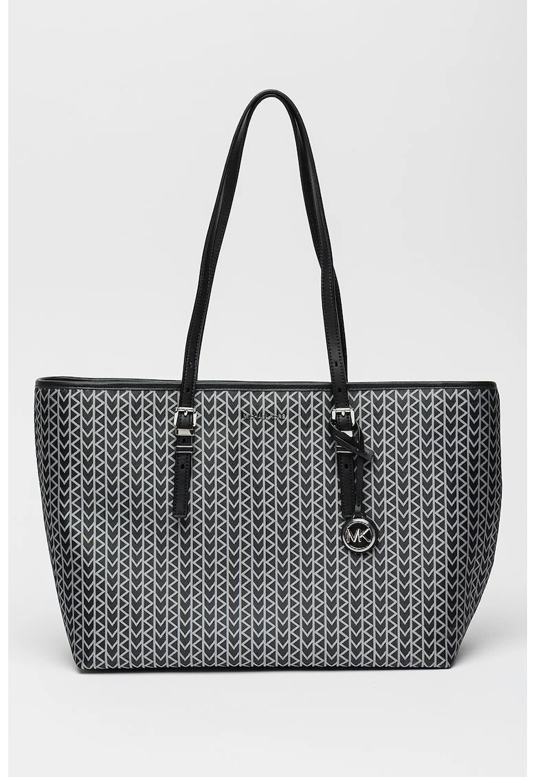 Geanta shopper de jacquard cu logo Quinn, Alb/Negru