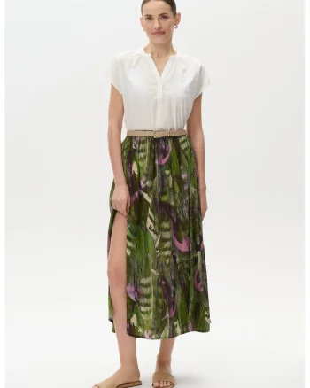 Fusta midi cu slit frontal, Crem