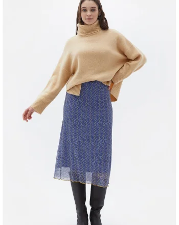 Fusta midi cu strat exterior din plasa, Albastru royal/Sofran