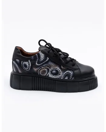 Pantofi wedge de piele si piele intoarsa, Negru