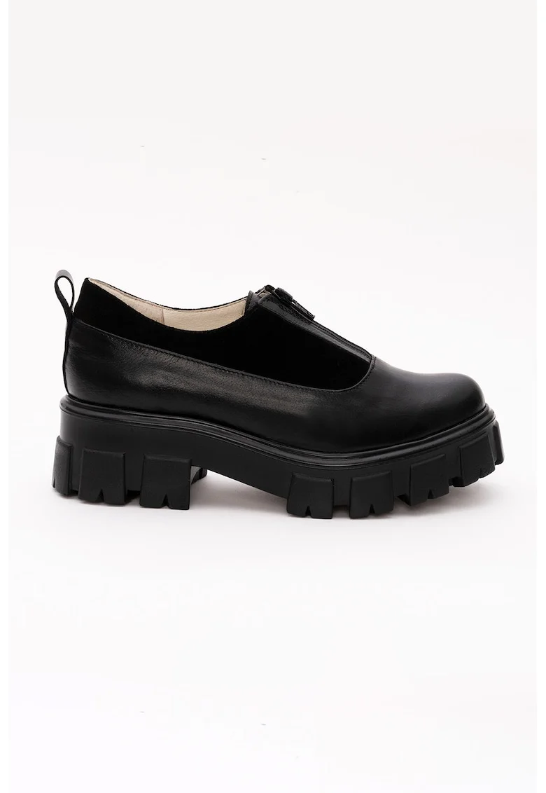 Pantofi de piele intoarsa si piele cu fermoar, Negru