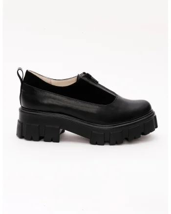 Pantofi de piele intoarsa si piele cu fermoar, Negru