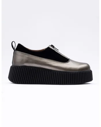 Pantofi wedge de piele, Argintiu inchis
