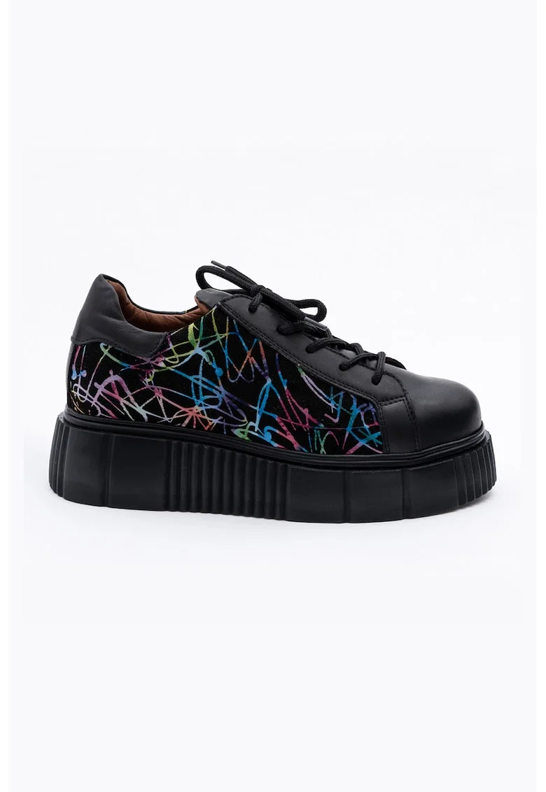 Pantofi wedge de piele si piele intoarsa, Negru