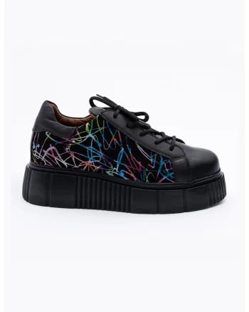 Pantofi wedge de piele si piele intoarsa, Negru