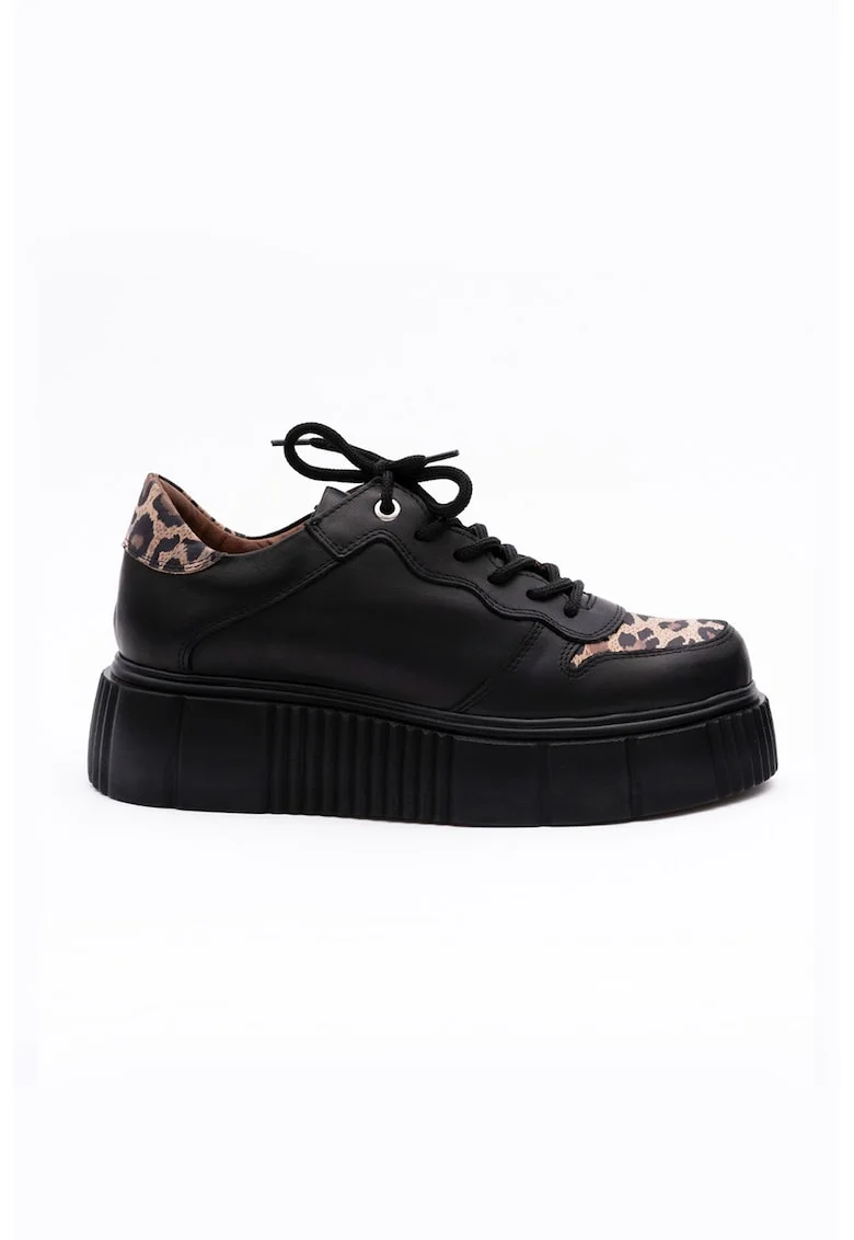 Pantofi wedge de piele, Negru