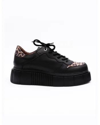 Pantofi wedge de piele, Negru