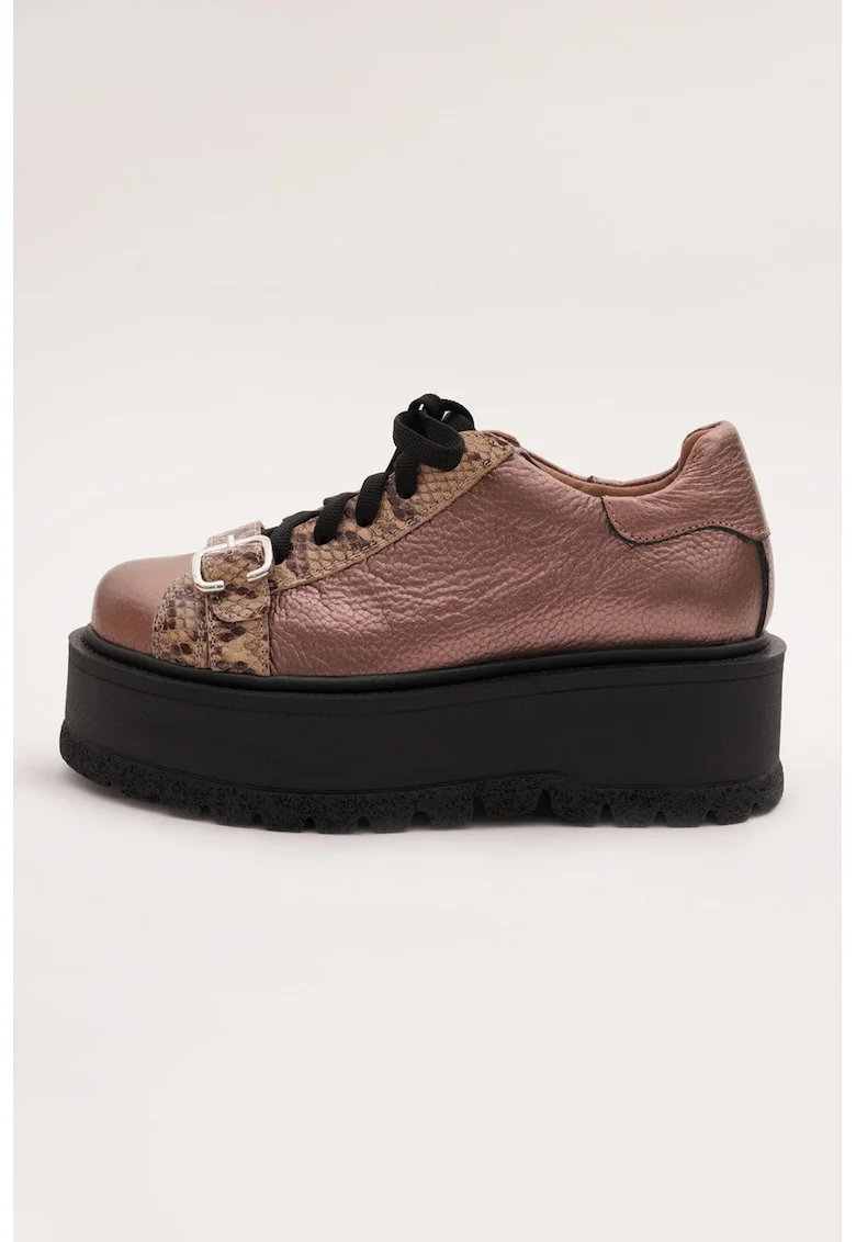 Pantofi flatform de piele, Roz prafuit