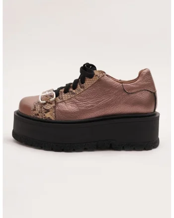 Pantofi flatform de piele, Roz prafuit
