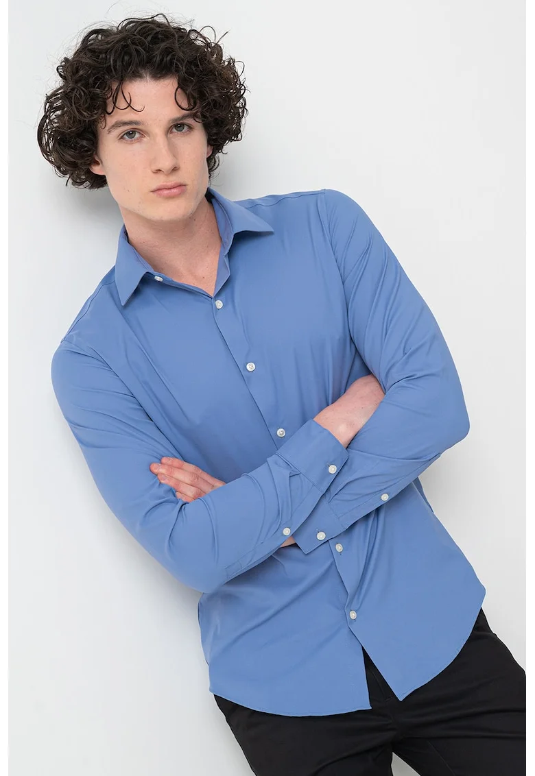 Camasa slim fit cu mansete cu nasturi, Albastru prafuit