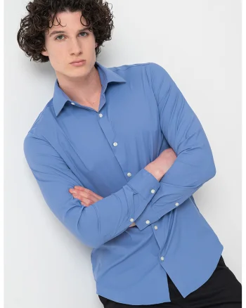 Camasa slim fit cu mansete cu nasturi, Albastru prafuit