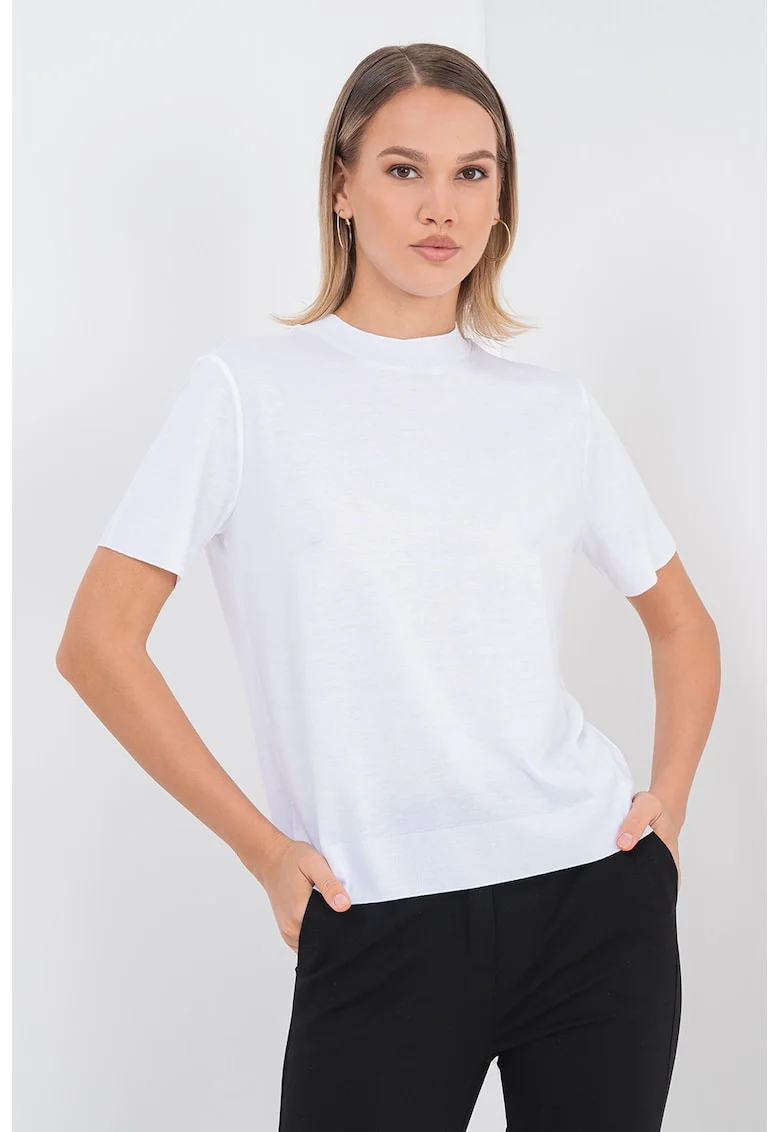 Tricou din amestec de lyocell cu decolteu la baza gatului, Alb