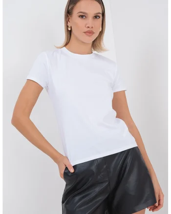 Tricou de bumbac cu decolteu la baza gatului, Alb