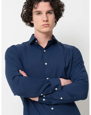 Camasa slim fit cu mansete cu nasturi, Bleumarin