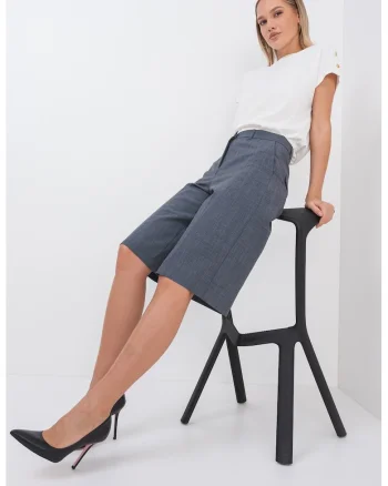 Pantaloni scurti din amestec de lana cu croiala ampla, Gri melange