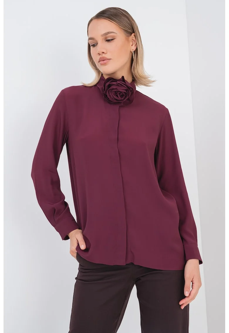 Camasa din amestec de matase cu detaliu floral, Violet tyrian