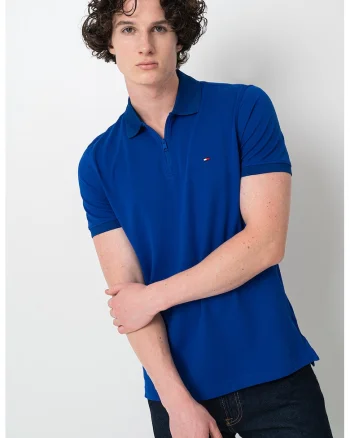 Tricou cu guler polo cu fermoar, Albastru royal