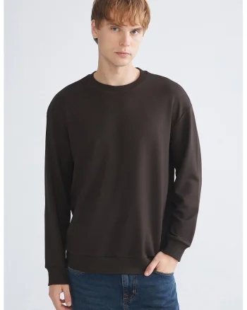 Bluza de trening uni cu maneci cazute, Maro inchis