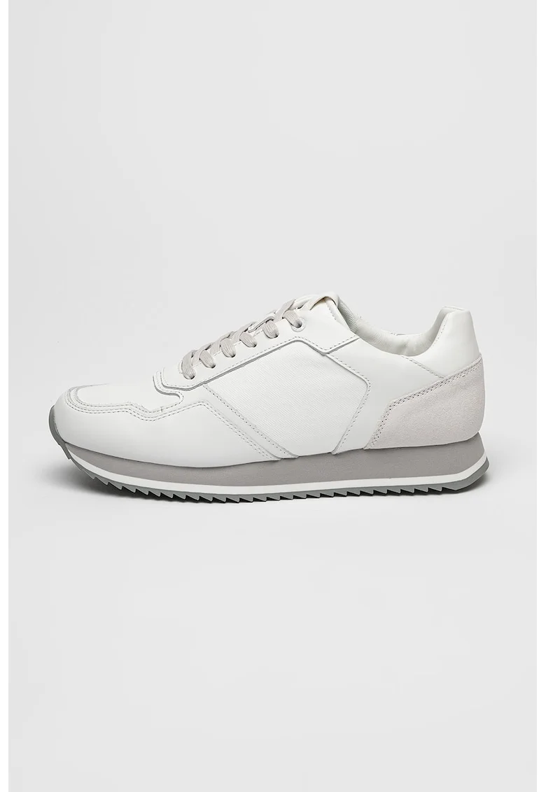 Pantofi sport din piele cu garnituri din piele intoarsa, Gri deschis/Alb murdar
