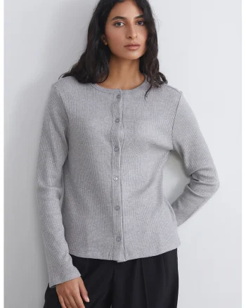 Cardigan striat cu nasturi, Gri melange