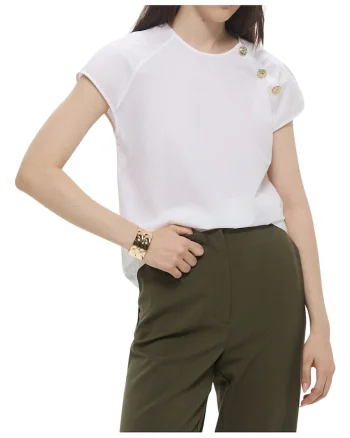 Tricou cu maneci raglan si nasturi decorativi Popeline,