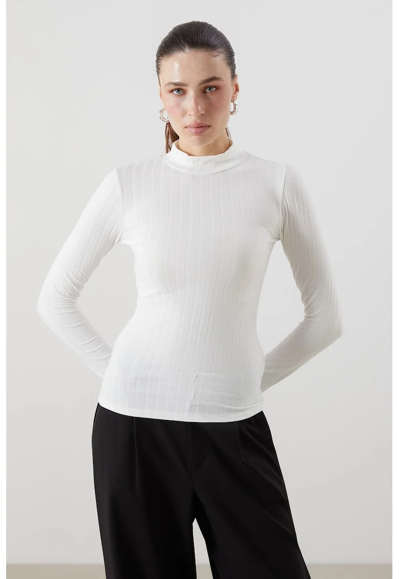 Bluza slim fit cu model uni, Alb