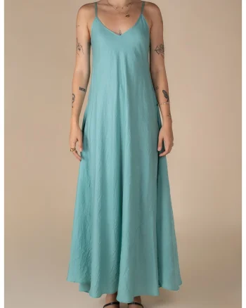 Rochie lunga A line din in Aqua
