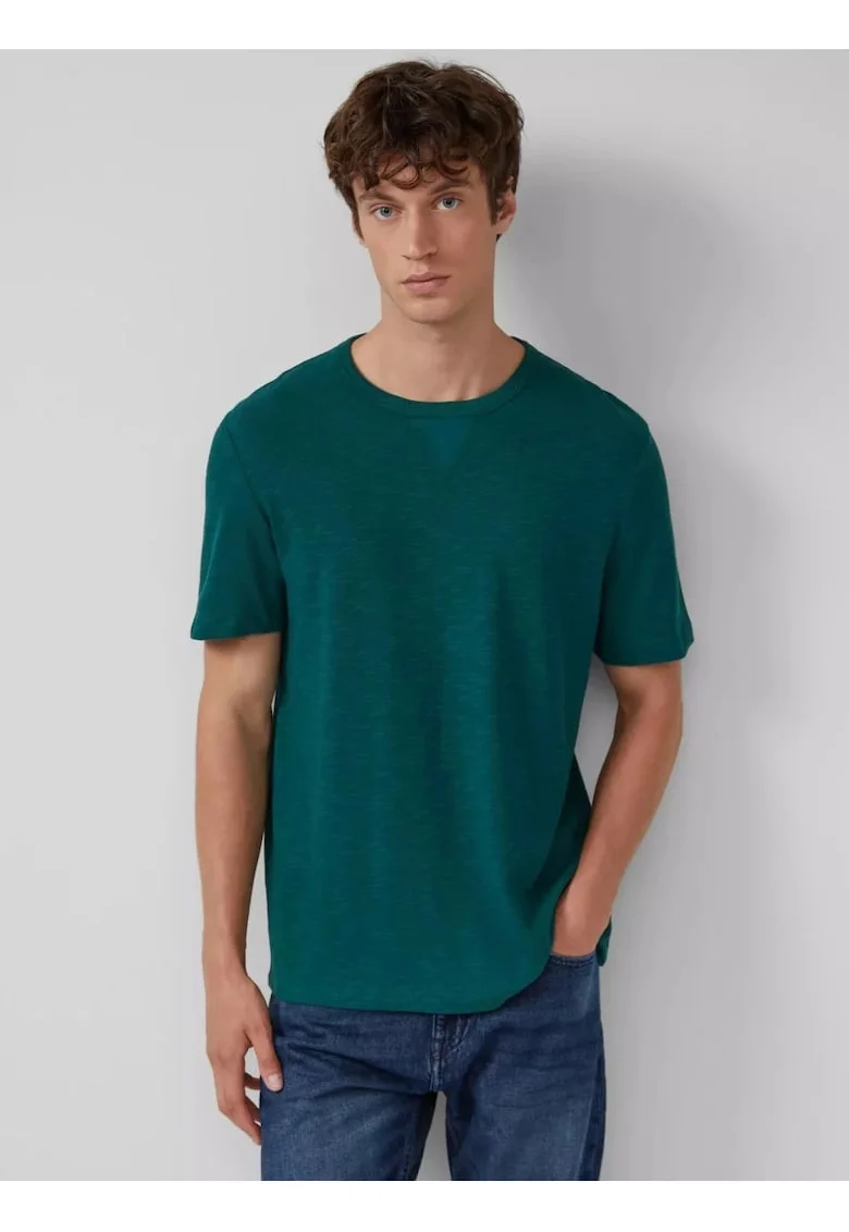 Tricou din bumbac cu decolteu la baza gatului, Verde inchis