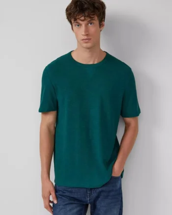 Tricou din bumbac cu decolteu la baza gatului, Verde inchis