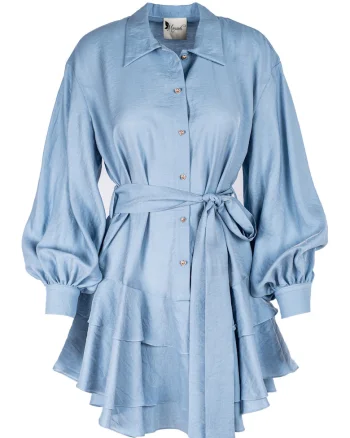 Rochie scurta cu volane din in, Albastru