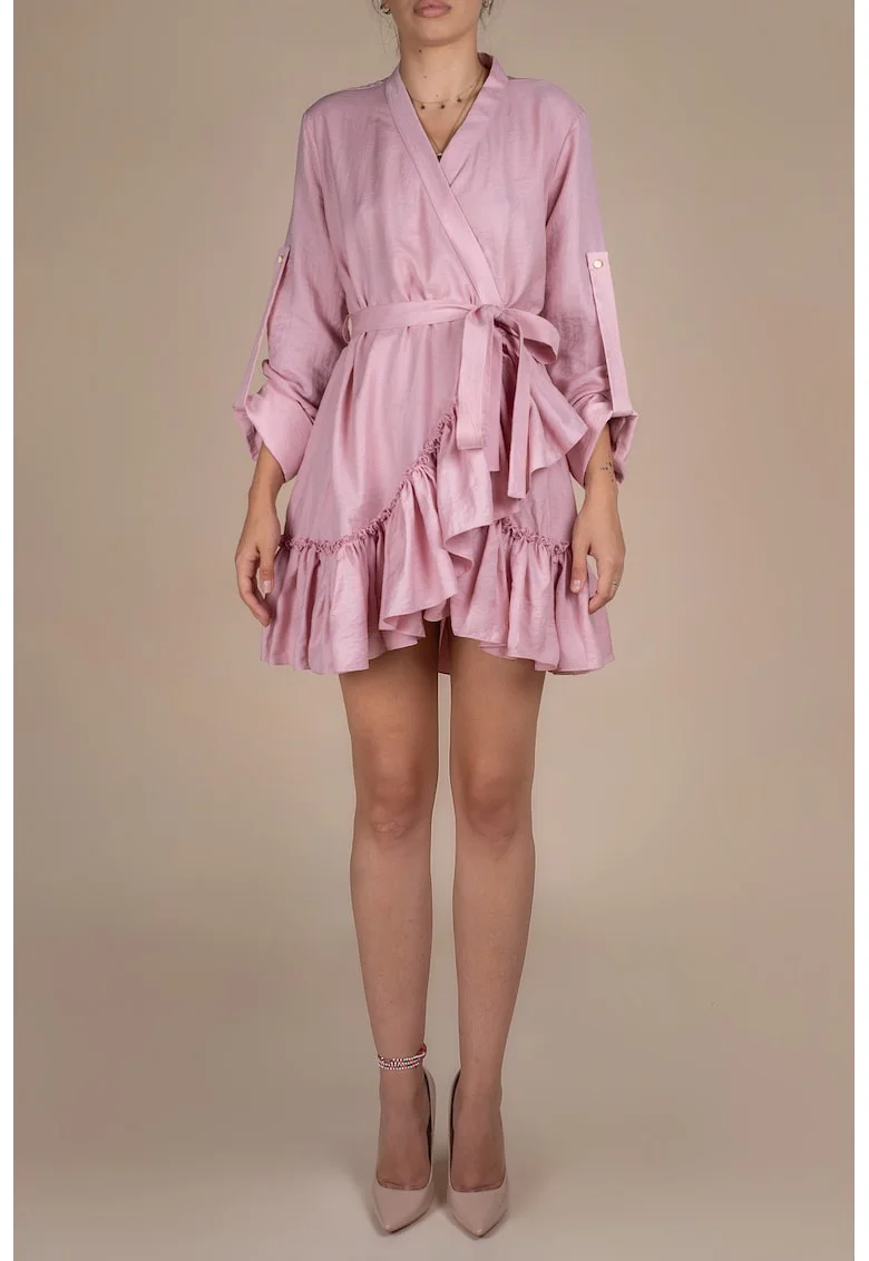 Rochie petrecuta cu mansete late si volan Pink