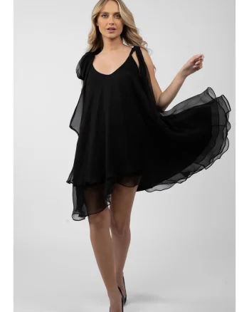 Rochie mini cu esarfe, Negru