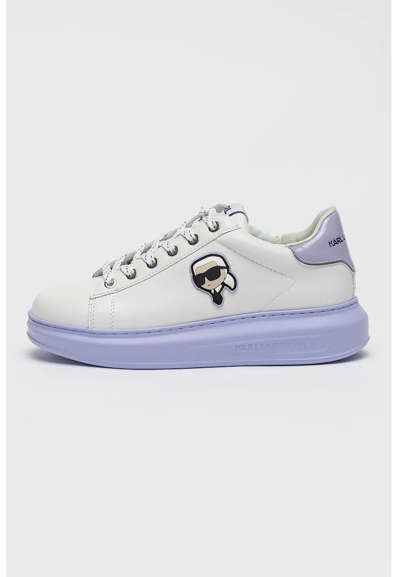 Pantofi sport de piele cu logo, Lila/Alb murdar/Argintiu