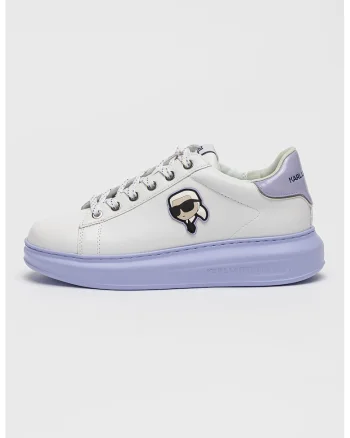 Pantofi sport de piele cu logo, Lila/Alb murdar/Argintiu