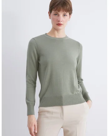 Pulover tricotat cu decolteu la baza gatului, Verde deschis