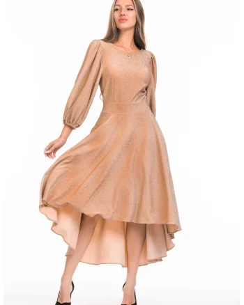 Rochie catifelata asimetrica cu maneci bufante